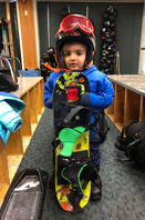 Farhan's son in snowsuit